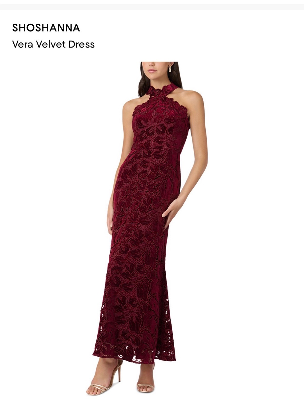Shoshanna Burgundy Halter Lace Velvet Maxi Dress